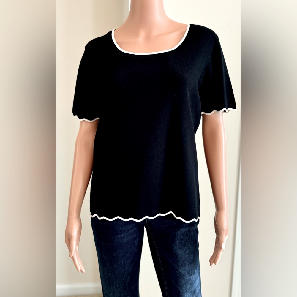 Ann Taylor Scalloped Edge Short Sleeve Sweater NWOT Size Large Preppy Office